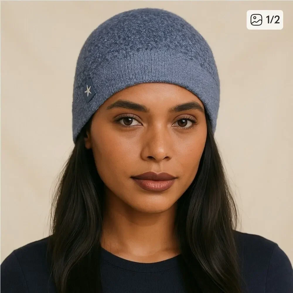 barefoot dreams cozychic confetti beanie deep sea blue-indigo OS. - Picture 1 of 2